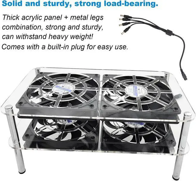 Alt view image 2 of 5 - 4x120mm Computer Fan with Ac Plug,with Variable Speed Controller,Dual-Layer Heat Dissipation with Acrylic Stand,Cooler for Router Flat-Screen Tv Receiver and Other Electronic Devices