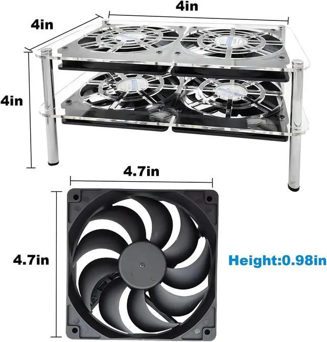 Alt view image 3 of 5 - 4x120mm Computer Fan with Ac Plug,with Variable Speed Controller,Dual-Layer Heat Dissipation with Acrylic Stand,Cooler for Router Flat-Screen Tv Receiver and Other Electronic Devices