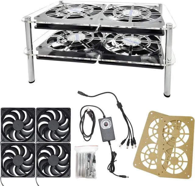 Main image of 4x120mm Computer Fan with Ac Plug,with Variable Speed Controller,Dual-Layer Heat Dissipation with Acrylic Stand,Cooler for Router Flat-Screen Tv Receiver and Other Electronic Devices