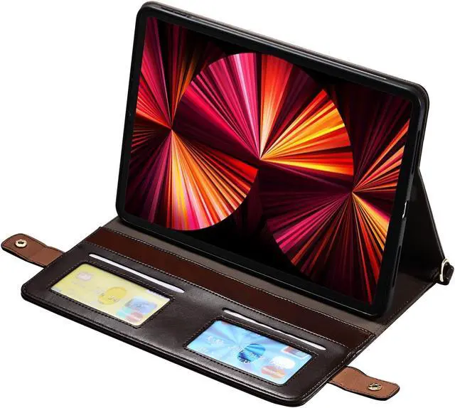 Alt view image 3 of 5 - Handbag Case for iPad Mini 2024/2021 8.3", Techcircle Folio Stand PU Leather Crossbody iPad Mini 6th/7th Gen Cover with Pencil Holder+Card Slots Wallet Case with Shoulder Strap+Hand Strap, Dark Brown