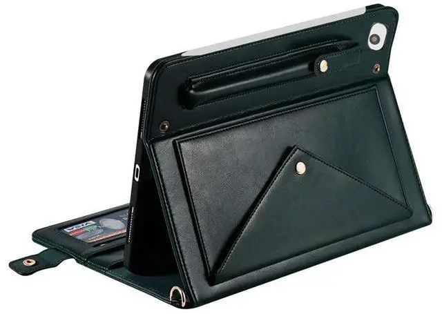 Alt view image 3 of 5 - Handbag Case for iPad Mini 5th/4th/3th/2th/1st Generation, Techcircle Folio Stand PU Leather Crossbody iPad Mini Cover with Hand Strap, Multiple Card Slots Envelope Pocket Wallet Case, Midnight Green