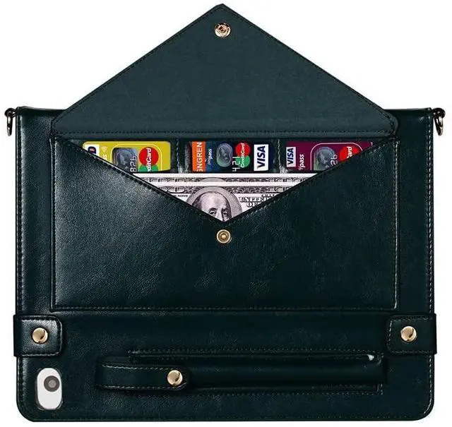 Alt view image 4 of 5 - Handbag Case for iPad Mini 5th/4th/3th/2th/1st Generation, Techcircle Folio Stand PU Leather Crossbody iPad Mini Cover with Hand Strap, Multiple Card Slots Envelope Pocket Wallet Case, Midnight Green