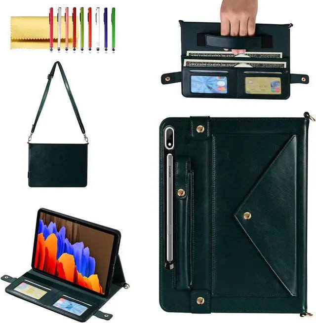 Main image of Handbag Case for Samsung Galaxy Tab S10 FE/S9 FE/S9/S8/S7 11", Techcircle Folio Stand Crossbody Wallet Case with Pen Holder & Card Slots Pocket, Hand/Shoulder Strap Protective Cover, Midnight Green