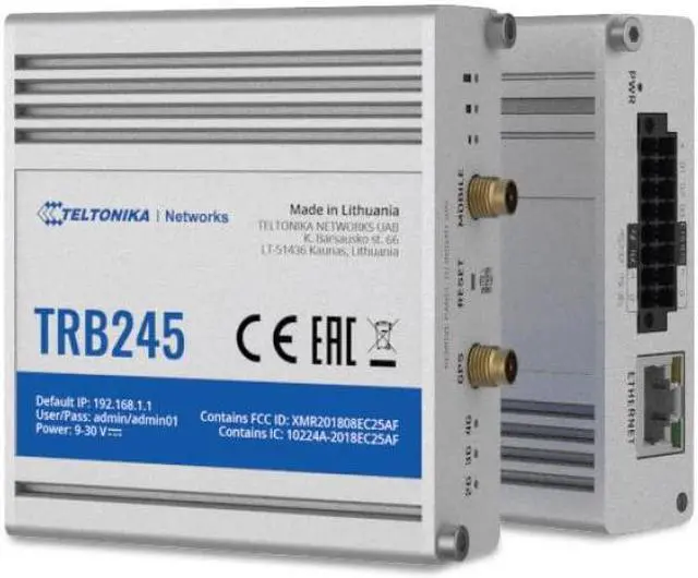 Alt view image 3 of 5 - Teltonika TRB245 Industrial Rugged LTE Gateway TRB245000000, 150, W125727569 (Gateway TRB245000000, 150 Mpps, SNMP, TCP, UDP, IPv4, IPv6, ICMP, NTP, DNS, HTTP, HTTPS, FTP, SMTP, SSL)