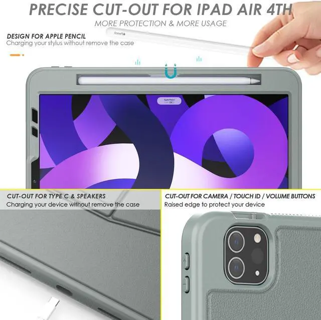 Alt view image 4 of 5 - Maogoam for iPad Pro 11 inch Case Leather,(4th&3rd Gen, 2022/2021), Rugged Magnetic Case, Compatible with Apple Pencil Wireless Charging, 7 Standing View Angles, Sleep/Wake Cover, Grey