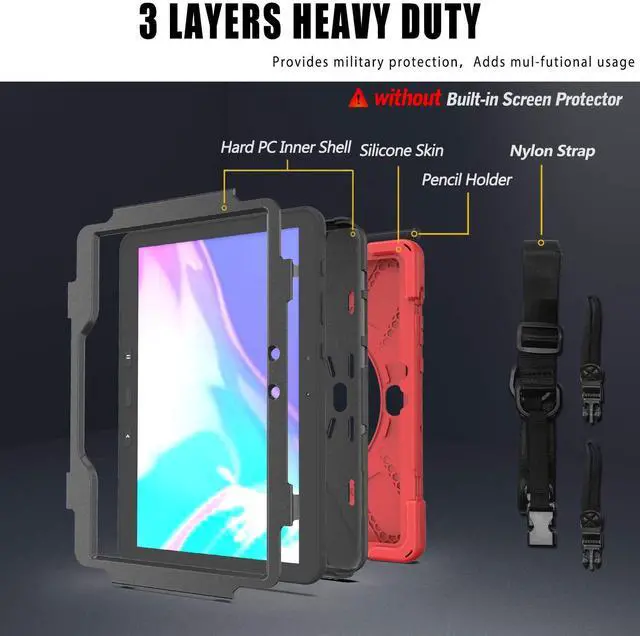 Alt view image 3 of 5 - rantice Compatible with Samsung Galaxy TAB Active PRO 10.1 Case/Tab Active4 PRO Case, Heavy Duty Rugged Shockproof Drop Protection Case, Hand Strap&Shoulder Strap for SM-T540/T547/T630/T638 (Red)