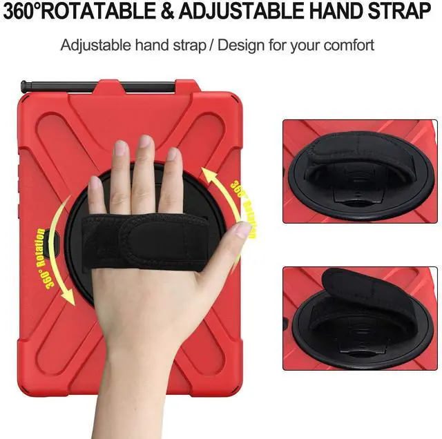 Alt view image 4 of 5 - rantice Compatible with Samsung Galaxy TAB Active PRO 10.1 Case/Tab Active4 PRO Case, Heavy Duty Rugged Shockproof Drop Protection Case, Hand Strap&Shoulder Strap for SM-T540/T547/T630/T638 (Red)