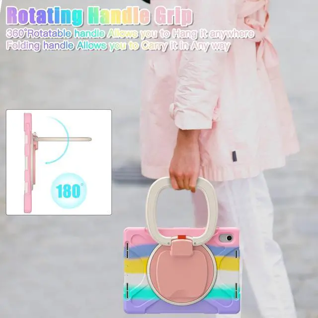 Alt view image 4 of 5 - TSQQST for iPad (A16) 11th/10th Generation Case Cute Pink for Kids Teen Girls & Women with Hand Grip & Kickstand 10.9 Inch 2025 2022 | Rugged Protection Screen Protector | Shoulder Strap Hangs in Car