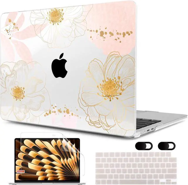 Main image of MEEgoodo Case for MacBook Air M4/M3/M2 13.6 inch 2025 2024 2022, Fit Model A3240 A3113 A2681, Compatible with MacBook Air 13 inch, Laptop Hard Shell Case with Keyboard Cover, Tropical Pink Flowers