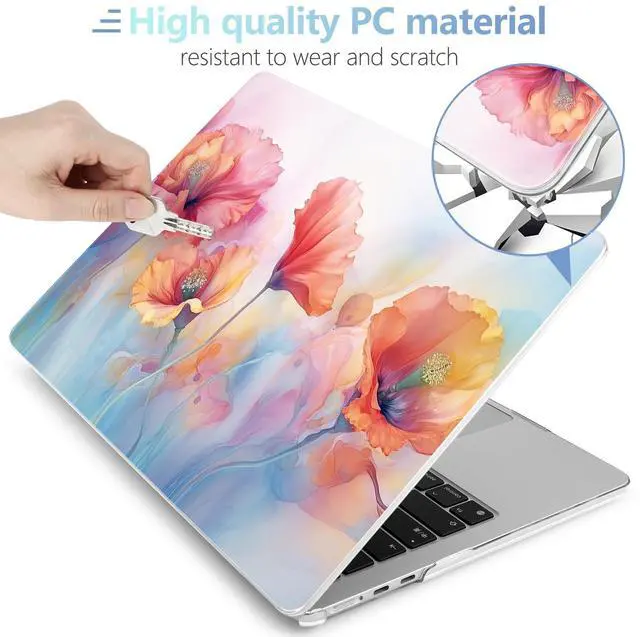 Alt view image 4 of 5 - MEEgoodo Case for MacBook Air 15 inch M4/M3/M2 2025 2024 2023, Case Fit Model (A3241/A3114/A2941) for MacBook Air 15-inch, Laptop with Keyboard & Camera Cover & OTG Adapter, Field Rainbow Poppies