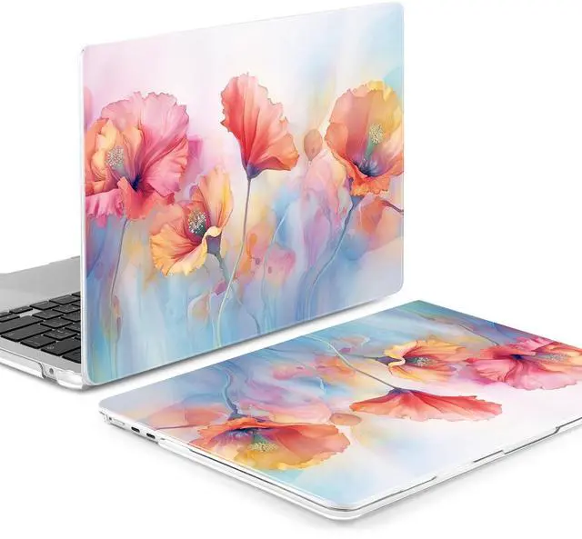 Alt view image 3 of 5 - MEEgoodo Case for MacBook Air 15 inch M4/M3/M2 2025 2024 2023, Case Fit Model (A3241/A3114/A2941) for MacBook Air 15-inch, Laptop with Keyboard & Camera Cover & OTG Adapter, Field Rainbow Poppies