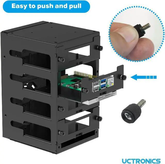 Alt view image 5 of 5 - UCTRONICS for Raspberry Pi Cluster Case, Desktop Metal Rack Case, 4 Layers with 2 Cooling Fans Compatible with Raspberry Pi 5/4B and 2.5" SSD