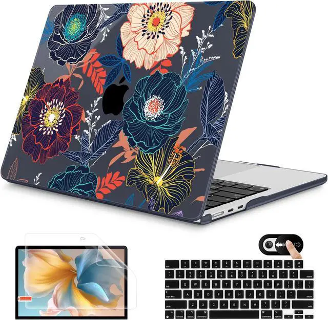 Main image of Mektron for 2025 M4 MacBook Air 13.6 Inch A3240 Case Fits 2023 A2681 M2 2024 A3113 M3 Chip with Liquid Retina Display Touch ID, Printed Plastic Hard Shell Cover for MacBook Air 13.6", Dahlia Flowers