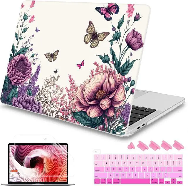 Main image of Mektron Designed Case for MacBook Pro 16 Inch A2141 Cover 2019 Release 16" with Liquid Retina Display/Touch ID, Plastic Hard Shell with Keyboard Skin & Screen Protector, Butterfly Flower C077