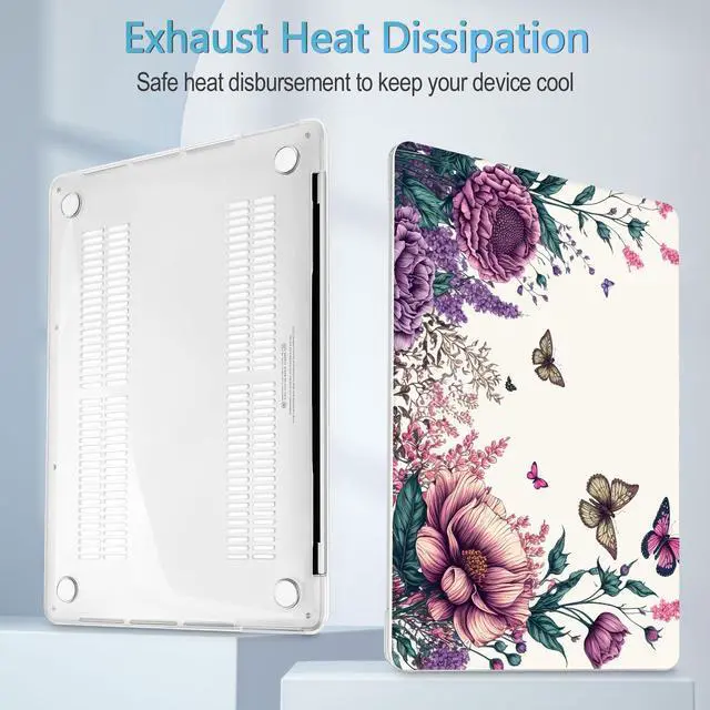 Alt view image 4 of 5 - Mektron Designed Case for MacBook Pro 16 Inch A2141 Cover 2019 Release 16" with Liquid Retina Display/Touch ID, Plastic Hard Shell with Keyboard Skin & Screen Protector, Butterfly Flower C077