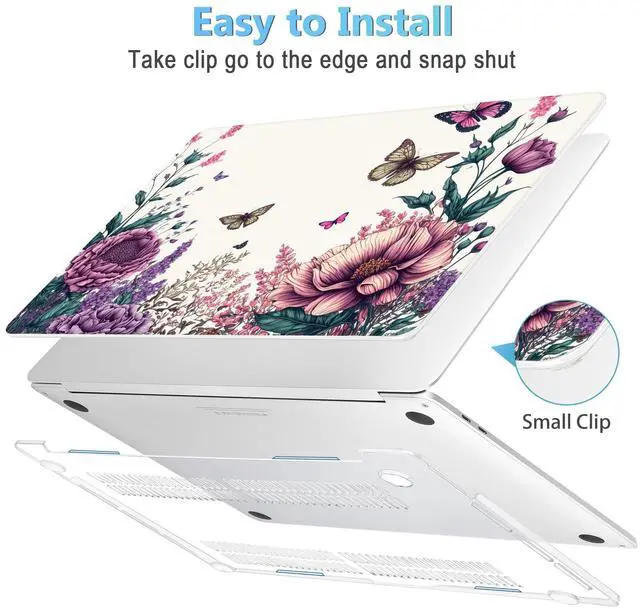 Alt view image 3 of 5 - Mektron Designed Case for MacBook Pro 16 Inch A2141 Cover 2019 Release 16" with Liquid Retina Display/Touch ID, Plastic Hard Shell with Keyboard Skin & Screen Protector, Butterfly Flower C077
