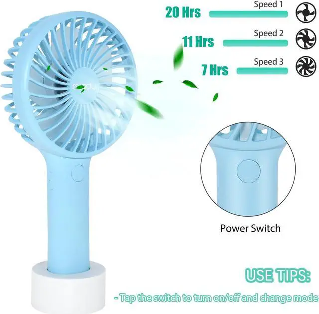 Alt view image 3 of 5 - 2-Pack Upgraded 5000mAh Portable Handheld Fan 3 Speed Mini USB Strong Wind 7-20 Hours Runtime Personal Electric for Travel Office Outdoor (Cream Blue+pink)