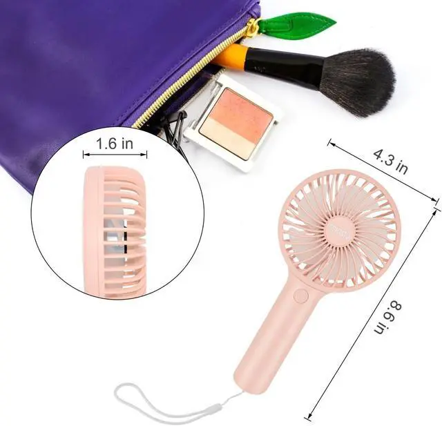 Alt view image 4 of 5 - 2-Pack Upgraded 5000mAh Portable Handheld Fan 3 Speed Mini USB Strong Wind 7-20 Hours Runtime Personal Electric for Travel Office Outdoor (Cream Blue+pink)