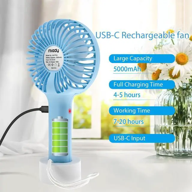 Alt view image 2 of 5 - 2-Pack Upgraded 5000mAh Portable Handheld Fan 3 Speed Mini USB Strong Wind 7-20 Hours Runtime Personal Electric for Travel Office Outdoor (Cream Blue+pink)
