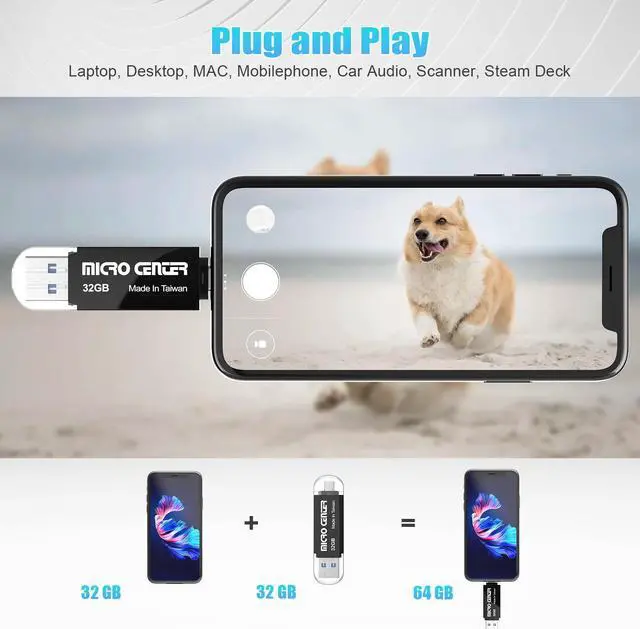 Alt view image 5 of 5 - INLAND Micro Center SuperSpeed 5 Pack 32GB Daul Drive up to 100MB/s Type C & Type A 2-in-1 USB 3.0 Flash Drive Thumb Drive Memory Storage Stick for Android Computers MacBook Tablets PC,Brown