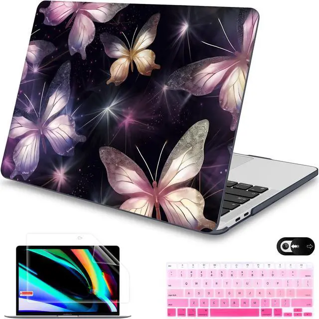 Main image of Mektron for MacBook Air 13 Case A1466/A1369 (2010-2017 Release), Snap-on Plastic Hard Shell Cover for MacBook Air 13.3 inch with Keyboard Cover, Glittering Butterfly