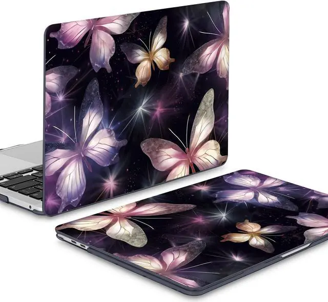 Alt view image 4 of 5 - Mektron for MacBook Air 13 Case A1466/A1369 (2010-2017 Release), Snap-on Plastic Hard Shell Cover for MacBook Air 13.3 inch with Keyboard Cover, Glittering Butterfly