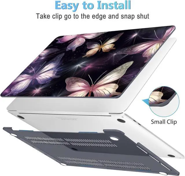 Alt view image 3 of 5 - Mektron for MacBook Air 13 Case A1466/A1369 (2010-2017 Release), Snap-on Plastic Hard Shell Cover for MacBook Air 13.3 inch with Keyboard Cover, Glittering Butterfly