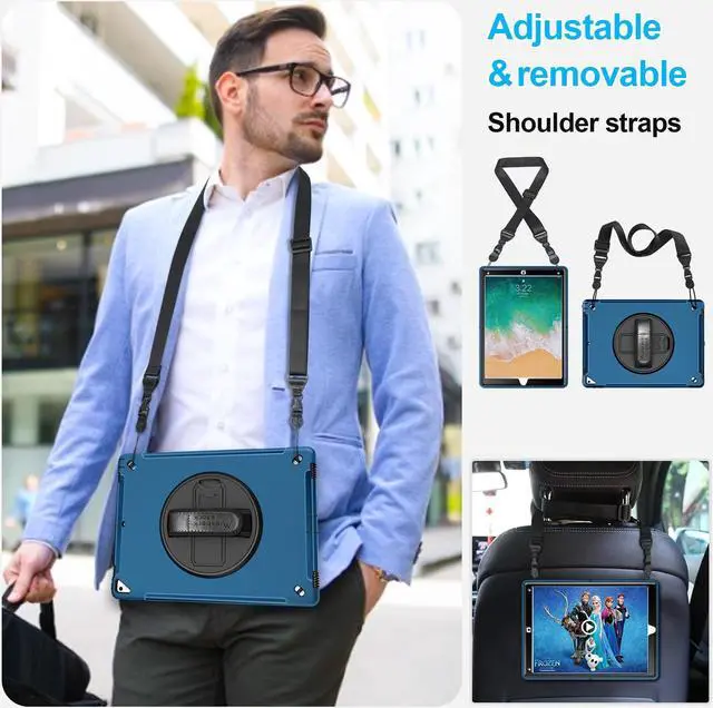 Alt view image 5 of 5 - Case for iPad Pro 12.9 2nd Generation 2017& 2015 1st Generation, Heavy Duty TPU Protective Cover with Screen Protector- 360° Rotatable Stand + Handle Hand & Shoulder Strap + Pencil Holder- Blue