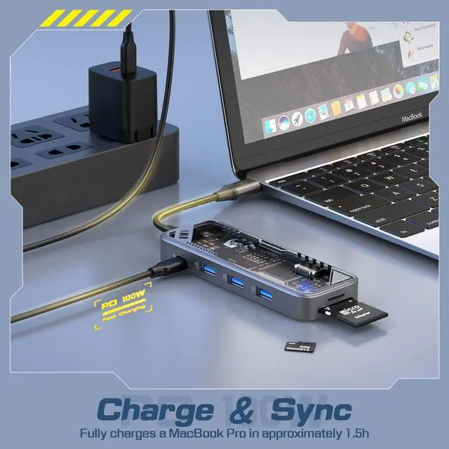 Alt view image 4 of 5 - MicroPack USB C Hub 8 in 1, 100W PD Charging, 4K@60Hz HDMI, 3 USB 3.2 GEN1 5Gbps, TF/SD Card Reader, Gigabit Ethernet, Multi-Port Adapter Docking Station for MacBook ProAir iPad Laptop Type C Devices