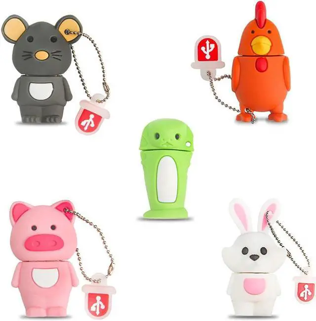 Main image of Leizhan 5 x 8GB Cute Animals USB Flash Drive, Cartoon Pig Shape Thumb Drive Rabbit Flash Drive Rat Memory Stick Chicken Jump Drive Snake Pendrive Gift for Kids, Teacher, Friends