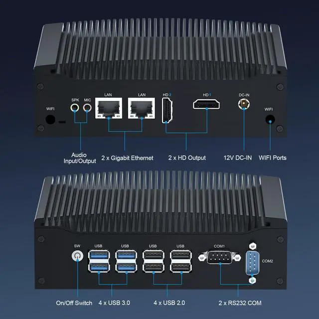 Alt view image 5 of 5 - WEIDIAN Mini Fanless Industrial PC 16GB RAM 512GB SSD Core i5 8350U Win11 Pro Mini Desktop Computer with 4K 2*HD, 2*RS232 COM, 2*Gigabit Ethernet, 8*USB VESA Office Small PC Auto Power On Wake on LAN