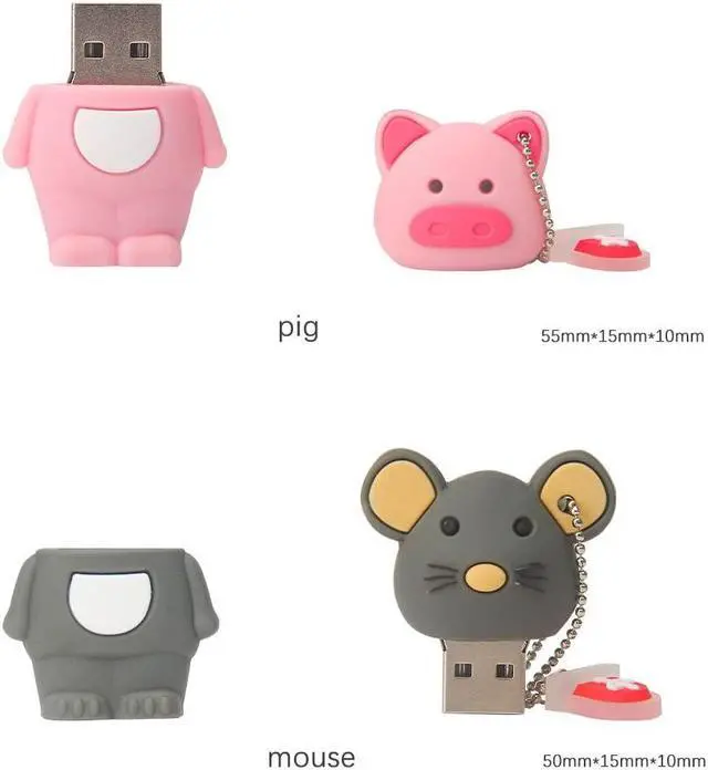 Alt view image 4 of 5 - Leizhan 5 x 8GB Cute Animals USB Flash Drive, Cartoon Pig Shape Thumb Drive Rabbit Flash Drive Rat Memory Stick Chicken Jump Drive Snake Pendrive Gift for Kids, Teacher, Friends