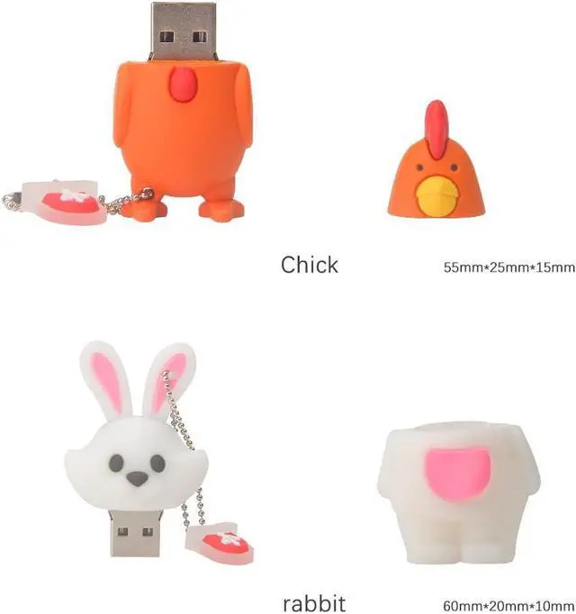 Alt view image 3 of 5 - Leizhan 5 x 8GB Cute Animals USB Flash Drive, Cartoon Pig Shape Thumb Drive Rabbit Flash Drive Rat Memory Stick Chicken Jump Drive Snake Pendrive Gift for Kids, Teacher, Friends