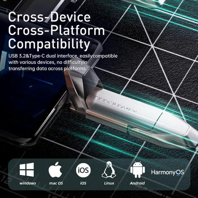 Alt view image 3 of 5 - 256GB Solid State Flash Drive USB 3.2 550MB/s High Speed, Type C USB Dual Interface Drive Thumb Drive with Leather Case, Compatible with Android/Windows/Mac OS/iOS/Linux