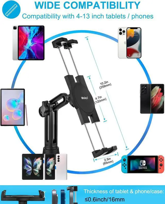 Alt view image 5 of 5 - woleyi Universal Cup Holder Tablet Mount for Car Vehicle, Truck, Treadmill, Wheelchair, Golf Cart, Boat and More Cupholder for iPad Pro/Air/Mini, Galaxy Tabs, iPhone, All 4-13" Smartphones and Tablets