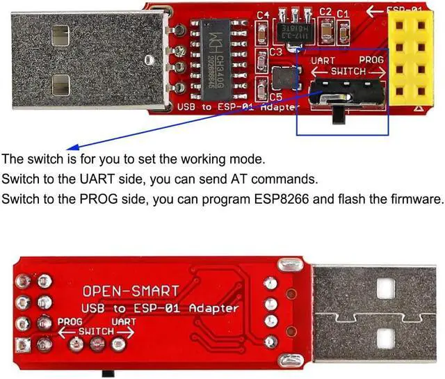Alt view image 5 of 5 - 2pcs USB to ESP-01 CH340G Programmer + 1pc ESP Prog V1.0 USB to ESP8266 CH340C Programmer Downloader Module + 6pcs ESP-01S 4MB WiFi Wireless Serial Transceiver Module