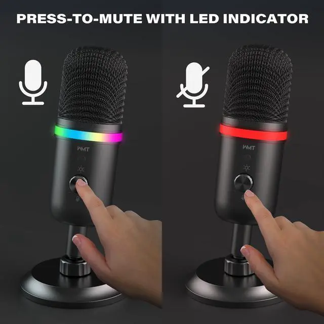 Alt view image 4 of 5 - WMT USB Microphone - Condenser Gaming Microphone for PC/MAC/PS4/PS5/Phone- Cardioid Mic with Brilliant RGB Lighting Headphone Output Volume Control, Mute Button, for Streaming Podcast YouTube Discord