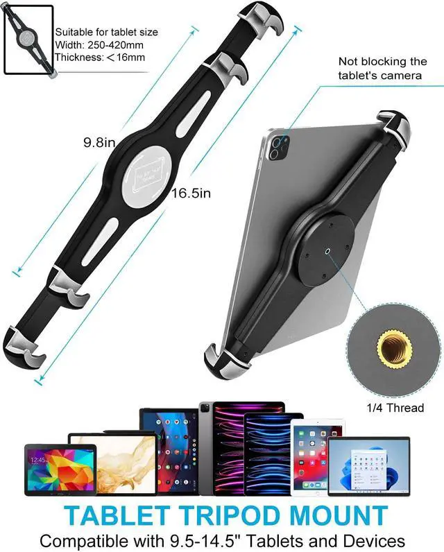 Alt view image 2 of 5 - Car or Truck Seat Rail Tablet Holder Camera Clamp, Heavy Duty Adjustable Tablet Floor Seat Bolt Car Mount with 1/4'' Screw Adapter for iPad Pro 12.9/Air, Galaxy Tabs, Surface, 9.5-14.5" Tablets/Gopro