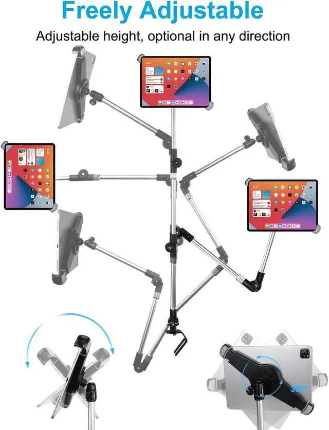 Alt view image 4 of 5 - Car or Truck Seat Rail Tablet Holder Camera Clamp, Heavy Duty Adjustable Tablet Floor Seat Bolt Car Mount with 1/4'' Screw Adapter for iPad Pro 12.9/Air, Galaxy Tabs, Surface, 9.5-14.5" Tablets/Gopro