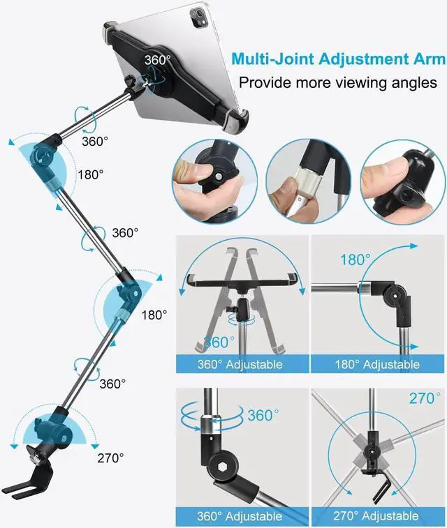 Alt view image 5 of 5 - Car or Truck Seat Rail Tablet Holder Camera Clamp, Heavy Duty Adjustable Tablet Floor Seat Bolt Car Mount with 1/4'' Screw Adapter for iPad Pro 12.9/Air, Galaxy Tabs, Surface, 9.5-14.5" Tablets/Gopro
