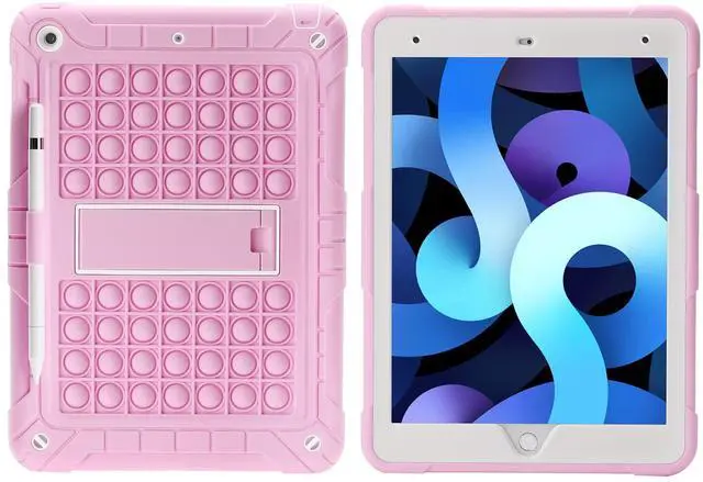 Alt view image 2 of 5 - XZC iPad 9th/8th/7th Generation Case (iPad 10.2 Case 2021/2020/2019) Shockproof Drop Protection iPad Cover with Pencil Holder Kickstand Shoulder Strap (Pink)