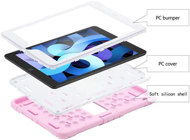 Alt view image 3 of 5 - XZC iPad 9th/8th/7th Generation Case (iPad 10.2 Case 2021/2020/2019) Shockproof Drop Protection iPad Cover with Pencil Holder Kickstand Shoulder Strap (Pink)