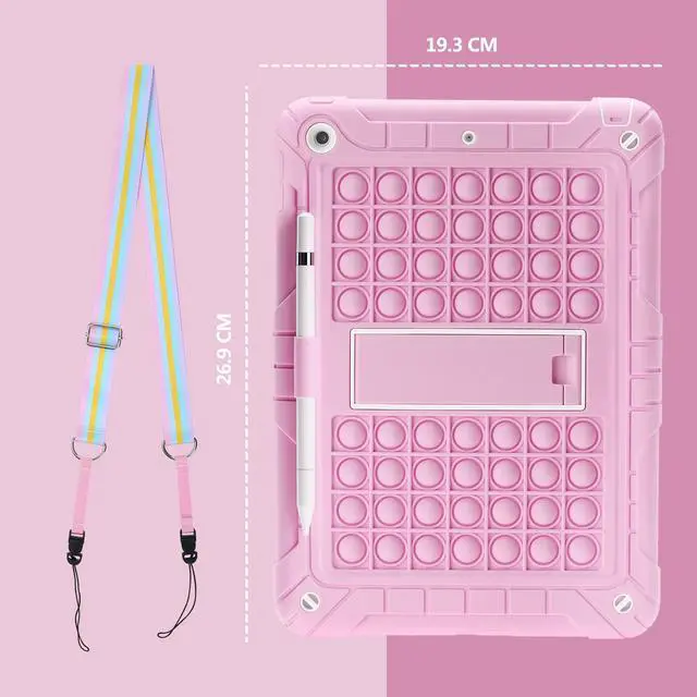 Alt view image 5 of 5 - XZC iPad 9th/8th/7th Generation Case (iPad 10.2 Case 2021/2020/2019) Shockproof Drop Protection iPad Cover with Pencil Holder Kickstand Shoulder Strap (Pink)