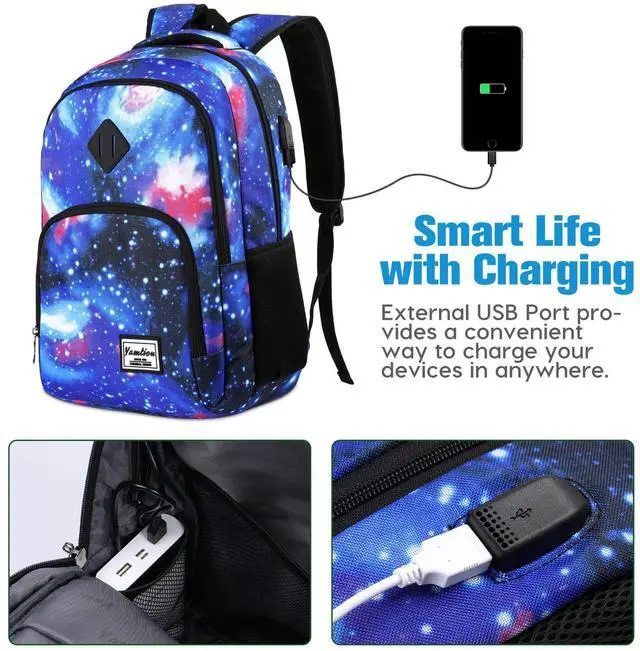 Alt view image 3 of 5 - YAMTION School Backpack for Teen Boys,Bookbag for High School College Backpack with USB,Star