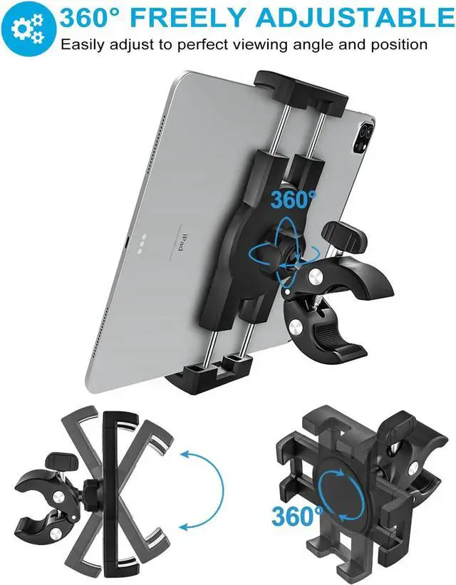 Alt view image 4 of 5 - woleyi Bike Tablet Mount, Motorcycle Bicycle Tablet Holder, Cycling Handlebar Clamp with 360 Rotation for iPad Pro Air Mini, iPhone, Samsung Galaxy Tabs, Fire HD, More 4.7-13" Cellphones and Tablets
