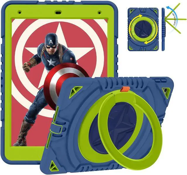 Main image of XZC iPad 9th/ 8th/ 7th Generation Case (iPad 10.2 Case 2021/2020/2019) Heavy Duty Shockproof Rugged Cover with Rotating Stand/Pencil Holder/Carrying Shoulder Strap (Blue and Green)