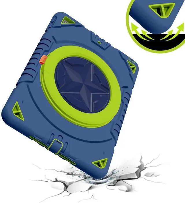 Alt view image 5 of 5 - XZC iPad 9th/ 8th/ 7th Generation Case (iPad 10.2 Case 2021/2020/2019) Heavy Duty Shockproof Rugged Cover with Rotating Stand/Pencil Holder/Carrying Shoulder Strap (Blue and Green)