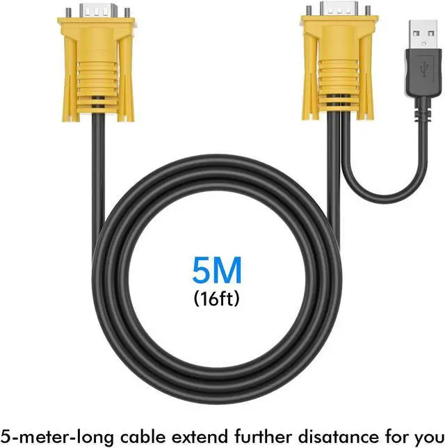 Alt view image 4 of 5 - Yinker VGA KVM Cable 16ft, USB VGA 2in1 KVM Cable for VGA KVM Switch (2pack, 5m)