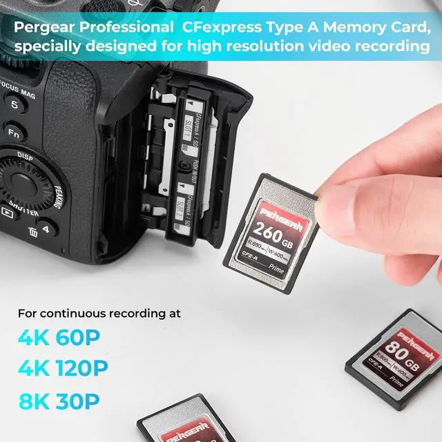 Alt view image 5 of 5 - PERGEAR Professional 260GB CFexpress Type A Memory Card, Up to 880MB/s Read Speed & 900MB/s Write Speed for 4K 120P,8K 30P Recording Video/Photo, Compatible for Sony Alpha Sony FX Cameras