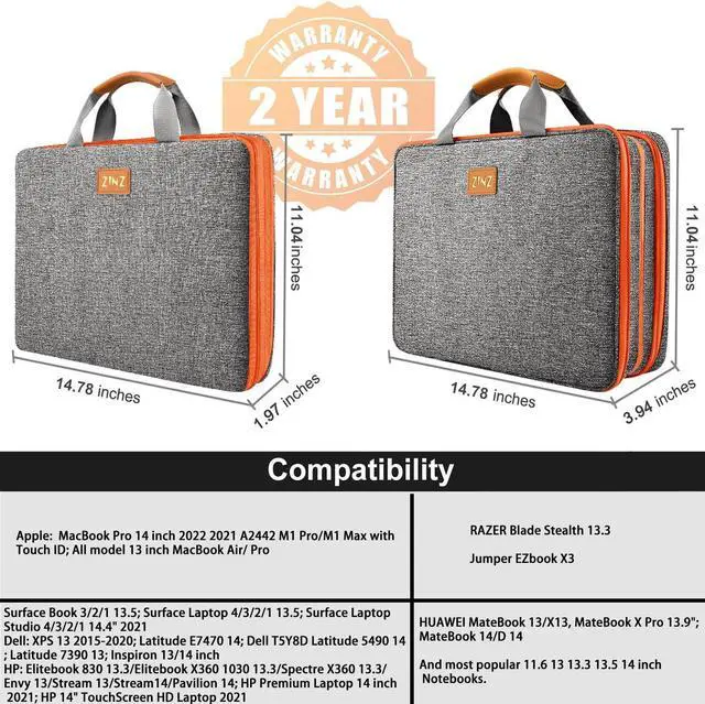 Alt view image 2 of 5 - ZINZ Slim Expandable 13 13.3 13.6 14 Laptop Case Sleeve Compatible with MacBook Air/Pro 13-14 M1 M2 M3 2021-2023 Pro/Max,13.5 Surface Laptop 4/3,D01G02